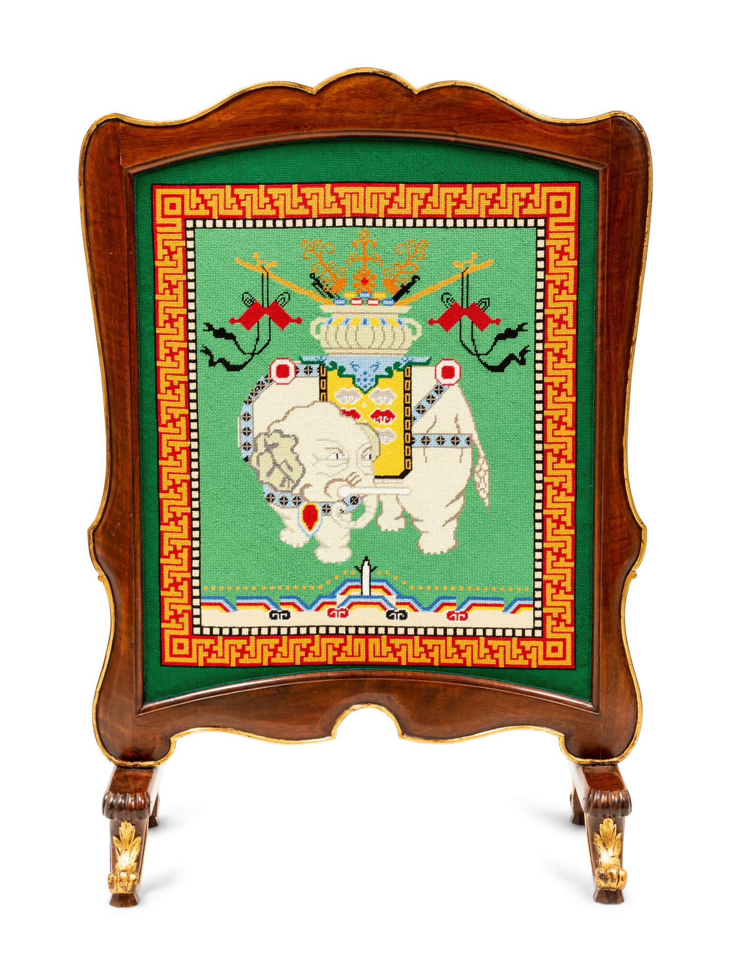 A French Parcel Gilt Mahogany Needlepoint Firescreen