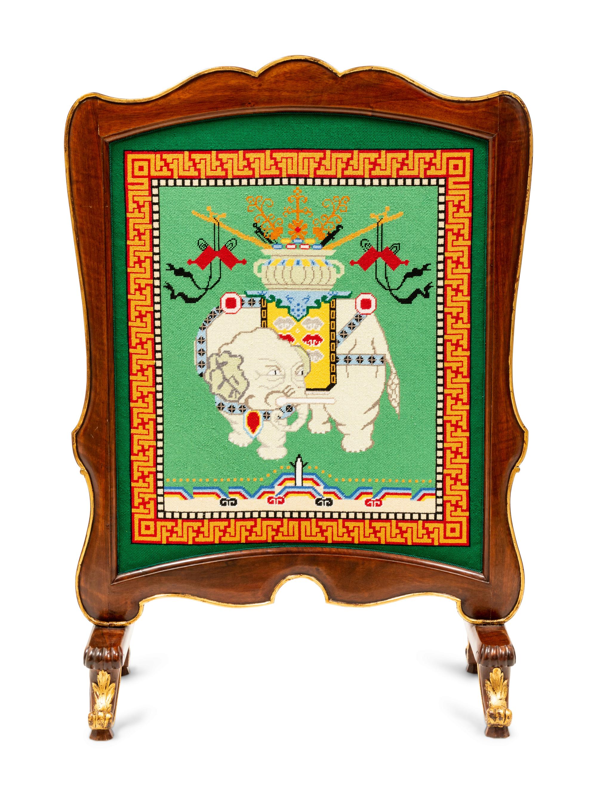 A French Parcel Gilt Mahogany Needlepoint Firescreen