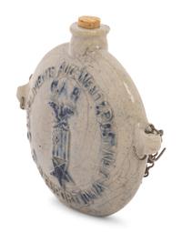 A Cobalt Decorated Stoneware Grand Army of the Republic G.A.R. Flask