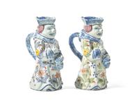 A Pair of Dutch Delft Polychrome Toby Jugs