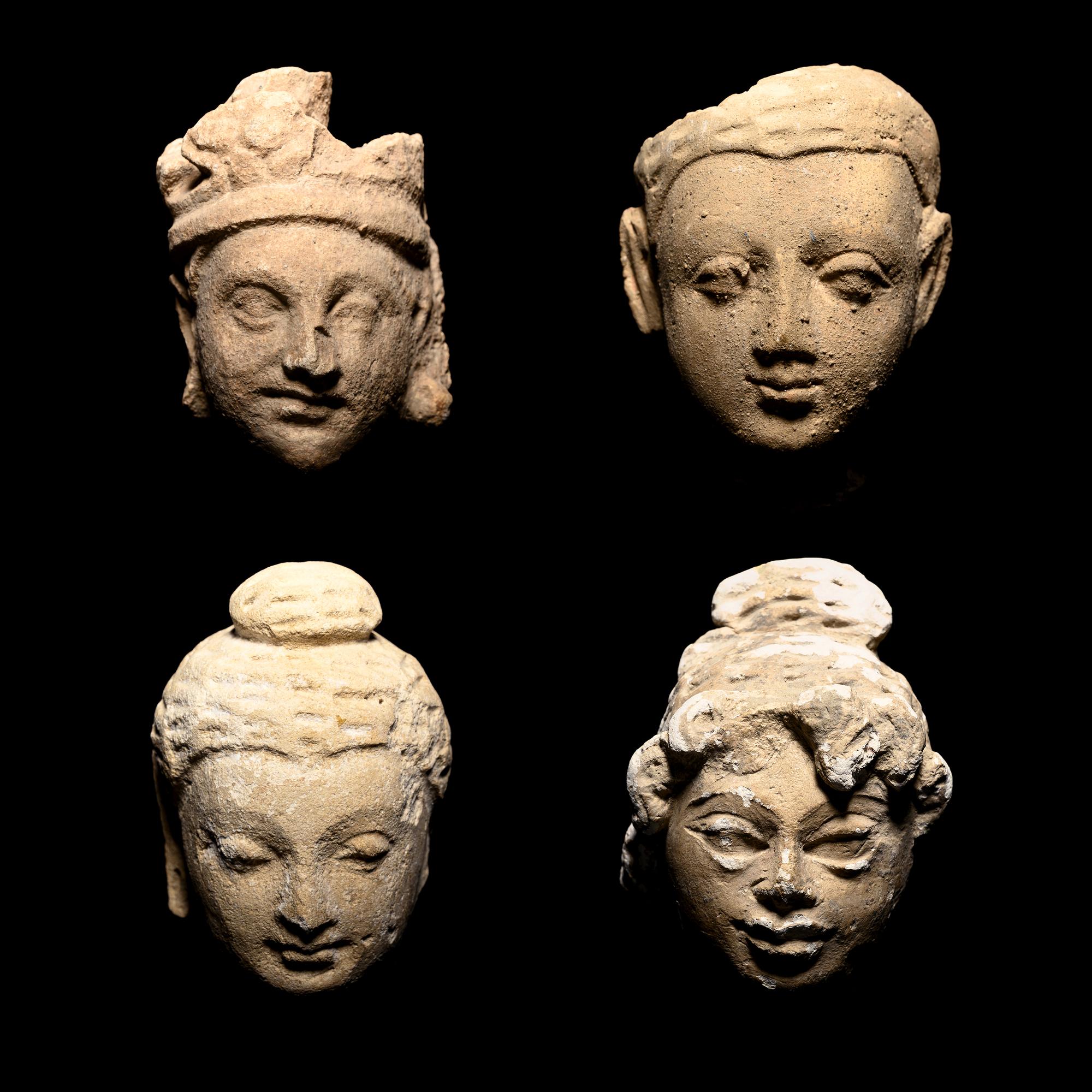 Three Gandharan Fragmentary Stucco Heads and One European Fragmentary Stucco Head