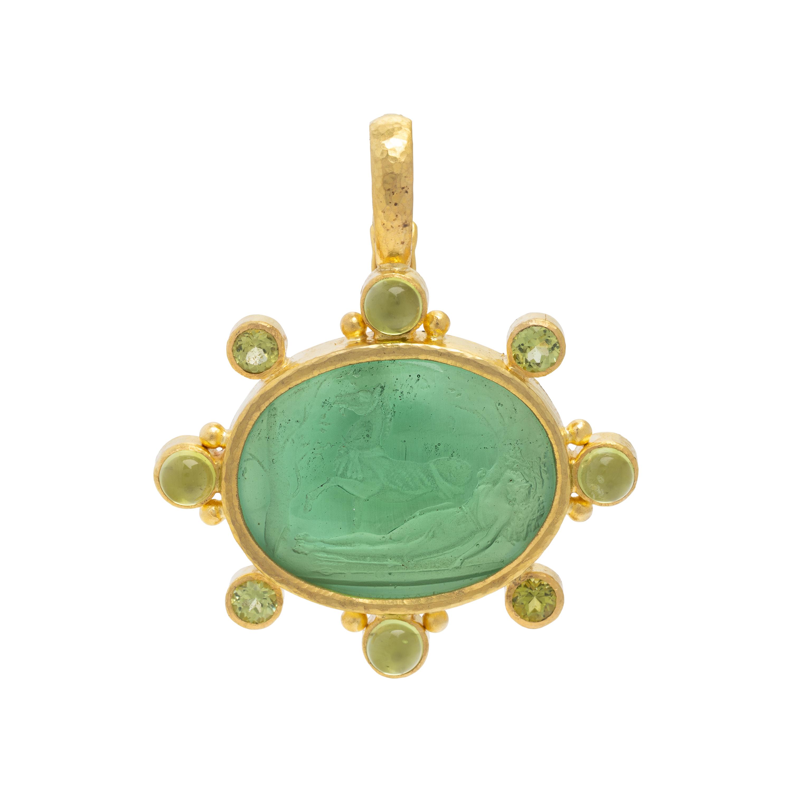 Elizabeth Locke, Peridot and Green Venetian Glass Intaglio Pendant