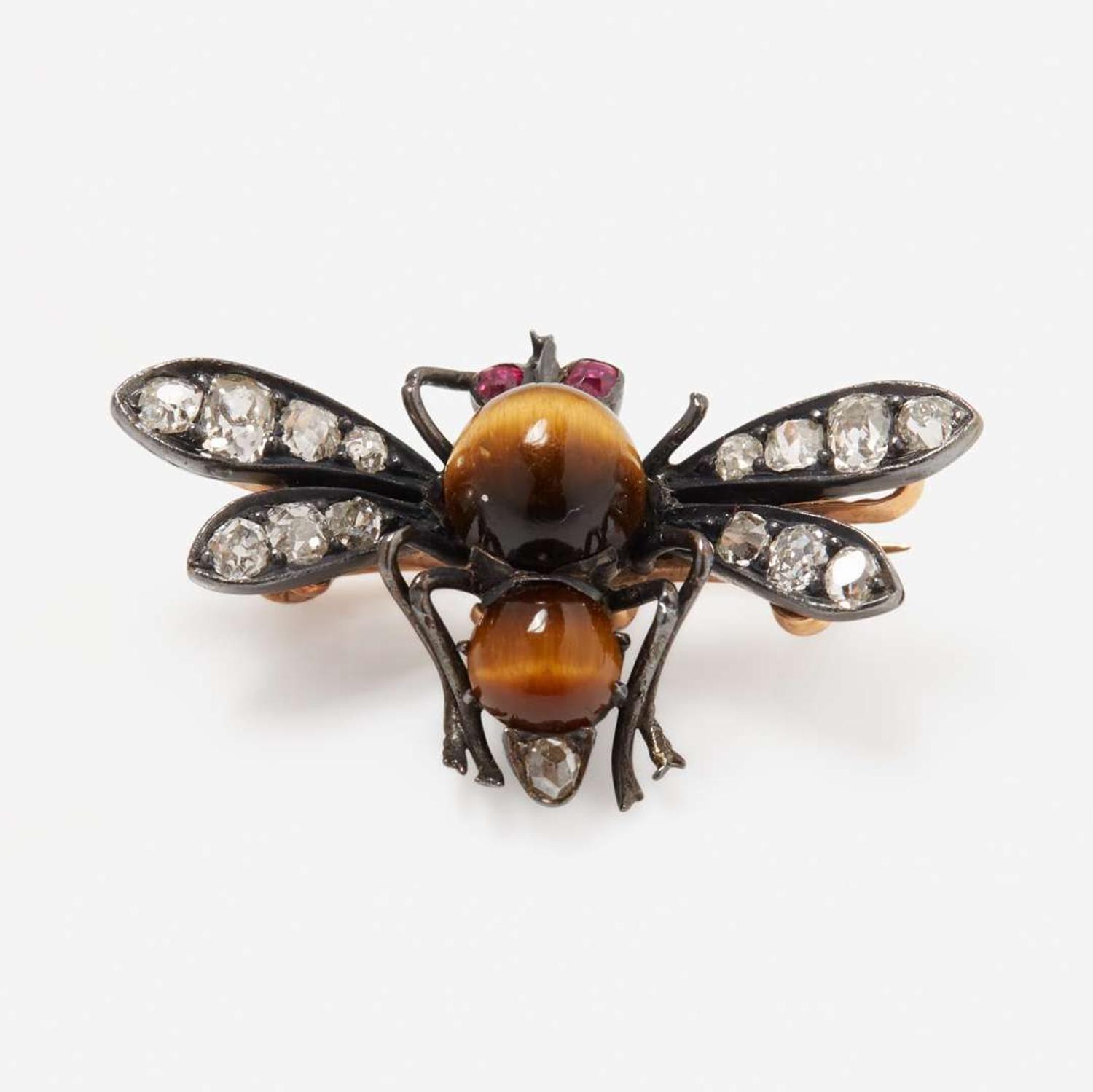 A 14K Gold and Gemstone Bee Pin Victorian, c.1890
