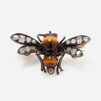 A 14K Gold and Gemstone Bee Pin Victorian, c.1890