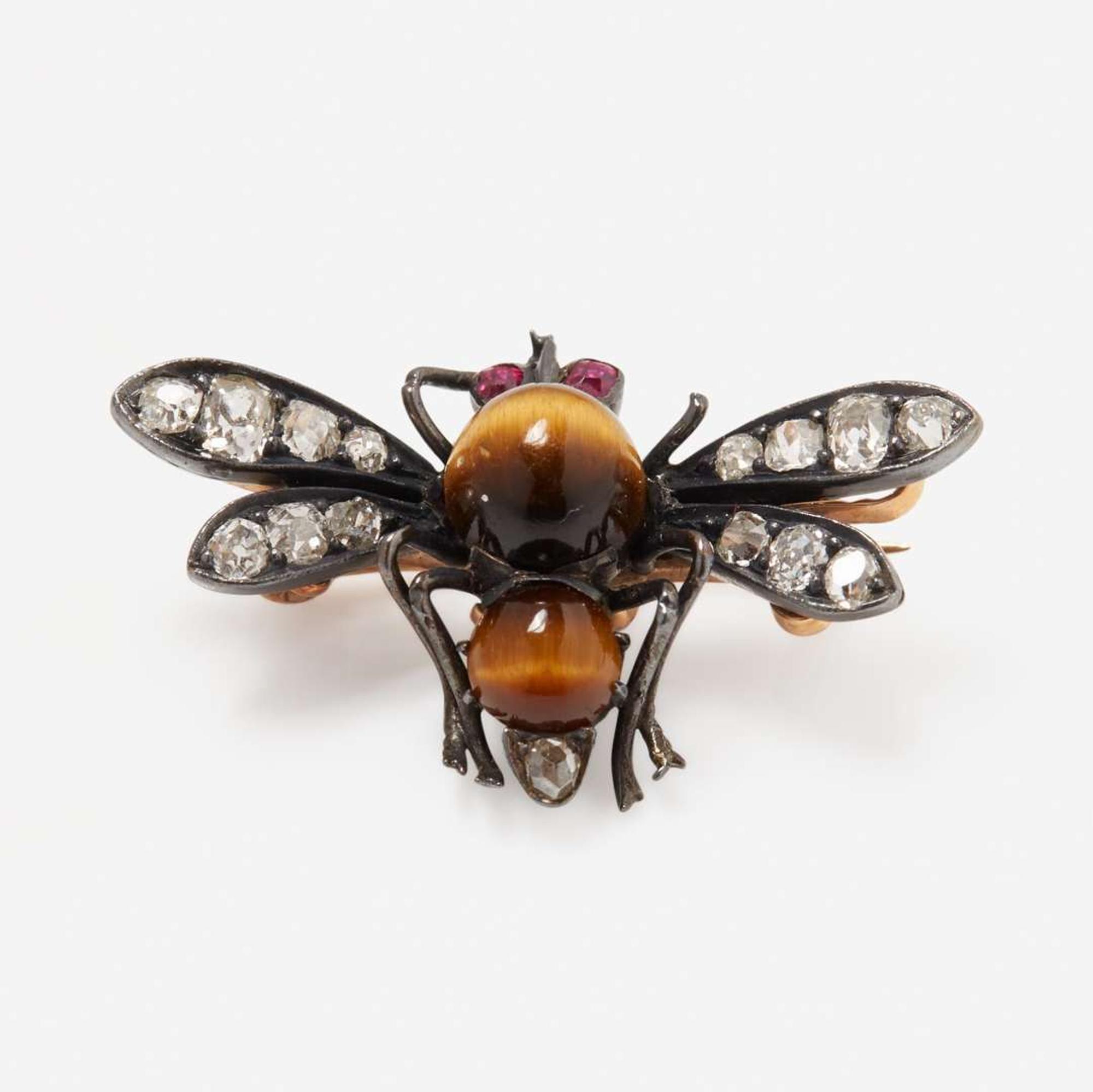 A 14K Gold and Gemstone Bee Pin Victorian, c.1890
