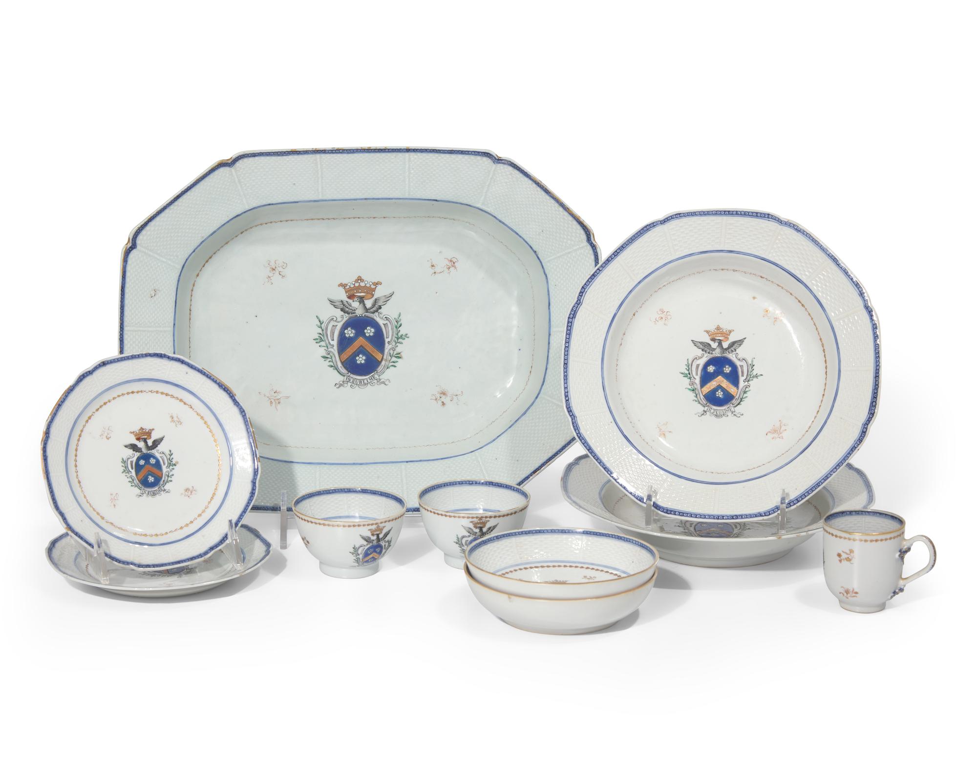 A group of ten Chinese Export porcelain tablewares from the "Reid Service," made for the French or English Market, circa 1770-1785