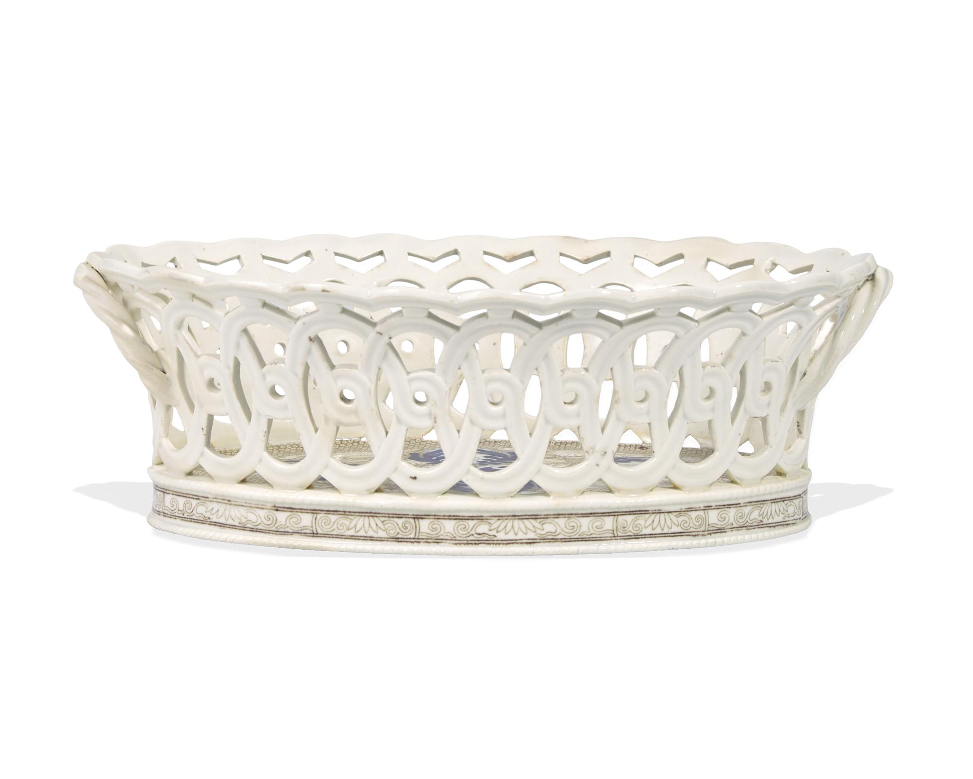 A Wedgwood Transfer Printed Creamware Basket