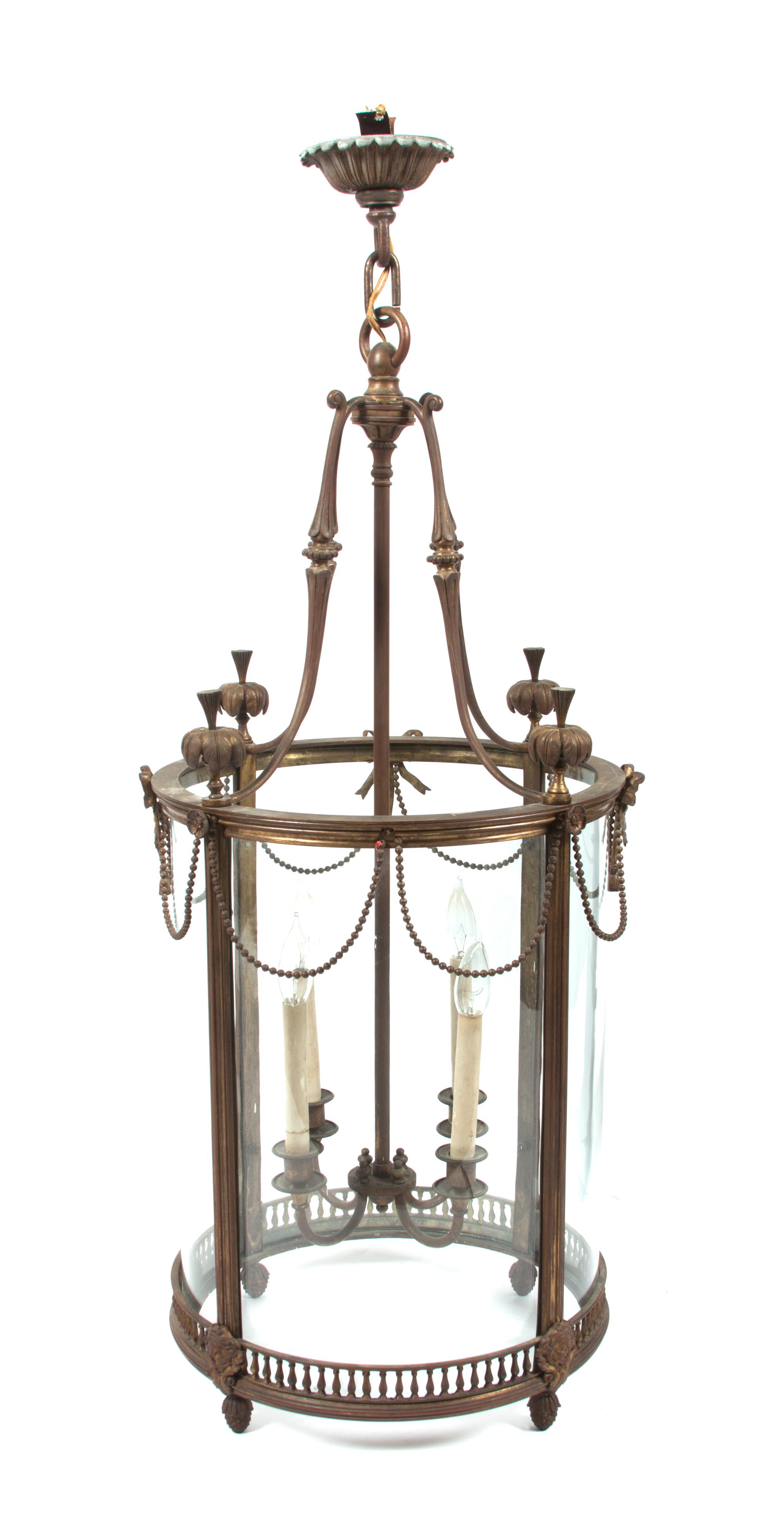 A Louis XVI Gilt Bronze Hanging Lantern Height 38 inches.