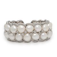 Cultured Pearl, Diamond, and White Gold Cuff Bracelet