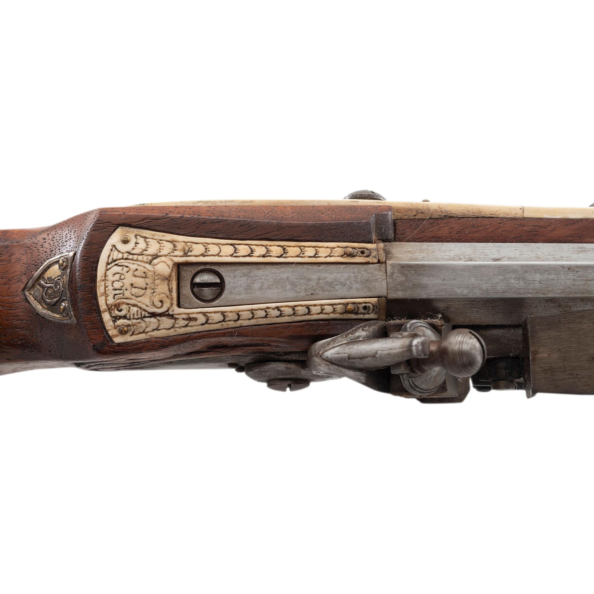 Contemporary Cheekstock Flintlock Rifle with Diana Motifs by John B. Derrick (American, b.1936)