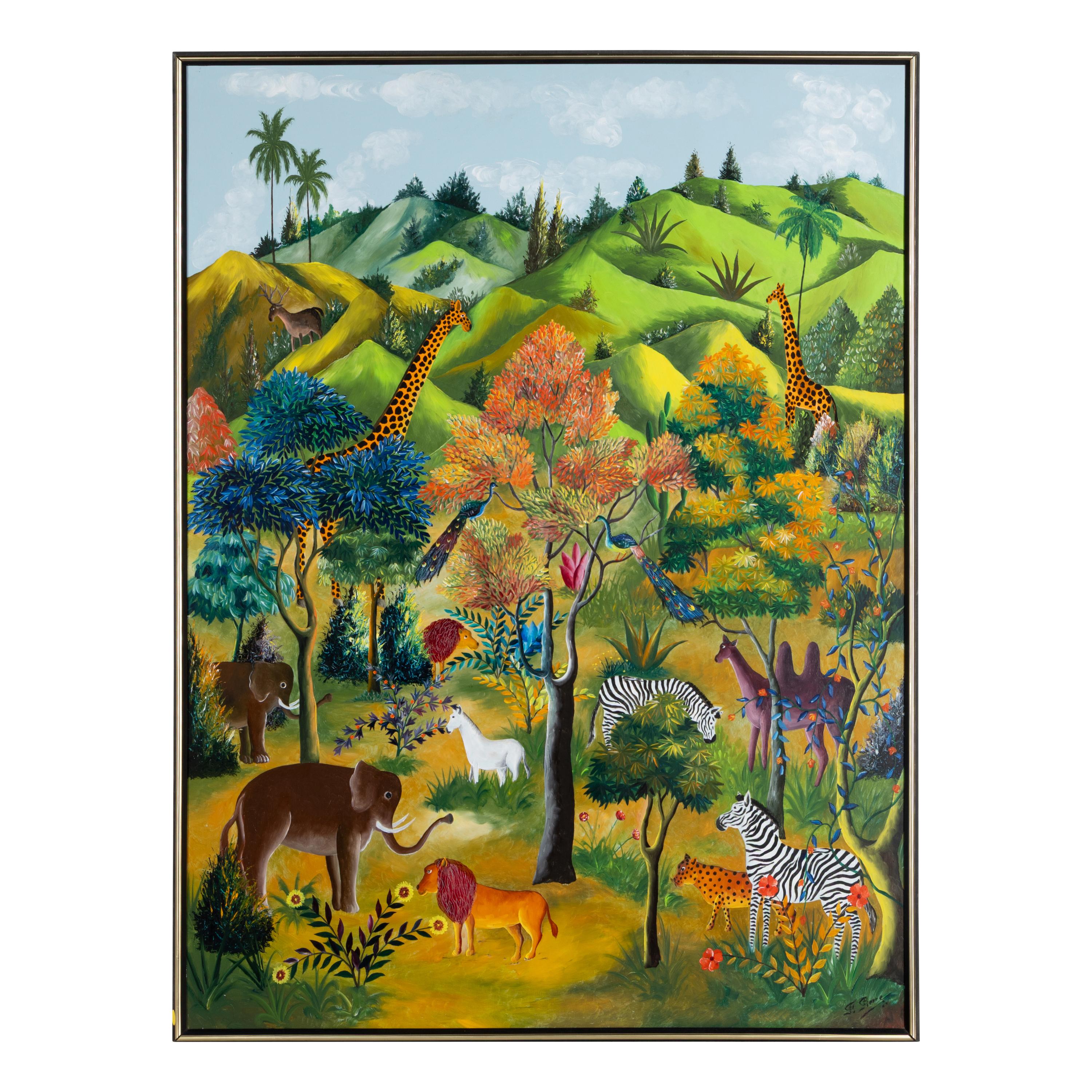 Fernand Pierre (Haitian, 1919–2002) — Animals in a Tropical Landscape