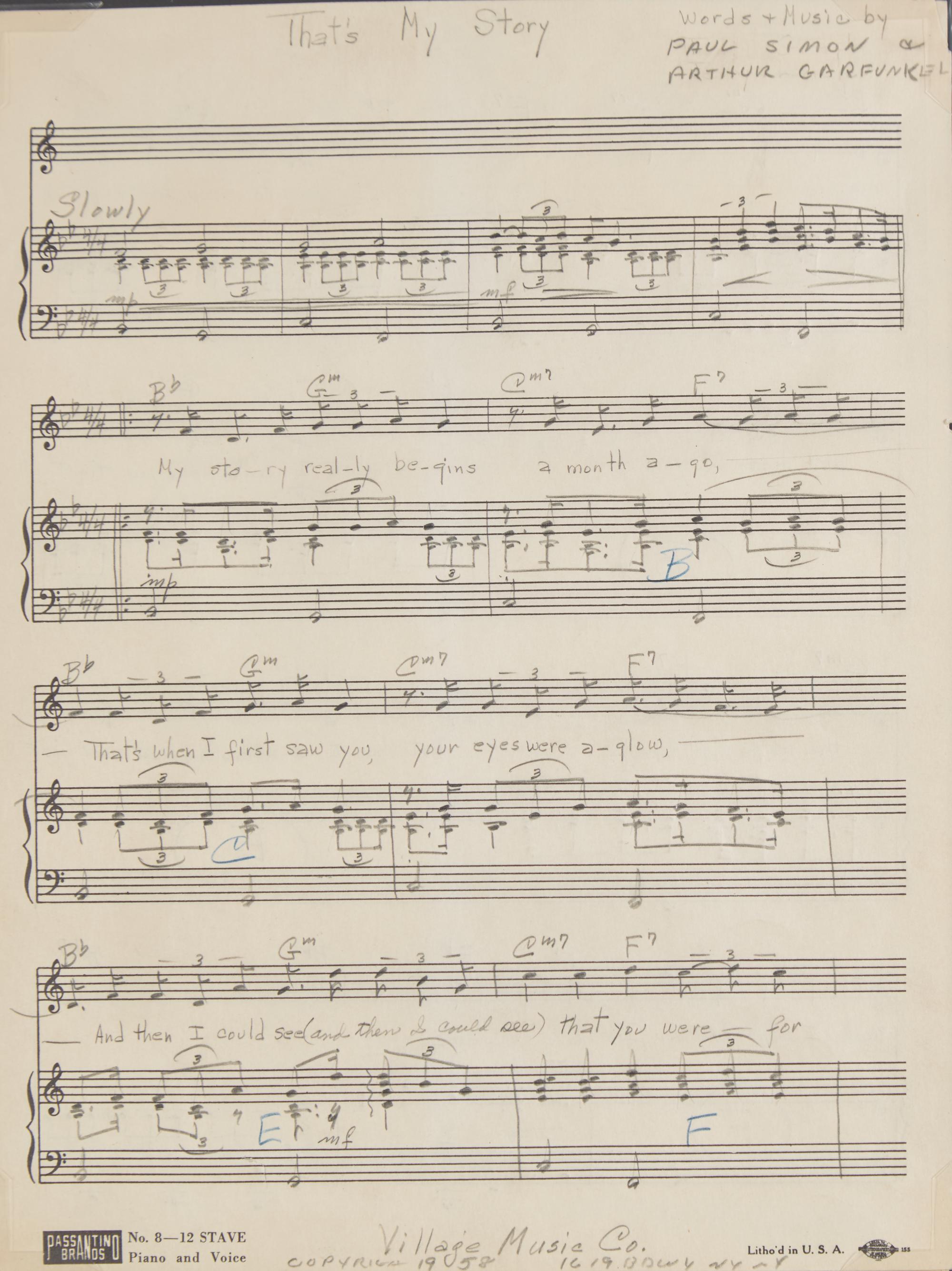 [Music] [Simon & Garfunkel] Original Holographic Sheet Music for "That's My Story" and "True or False"