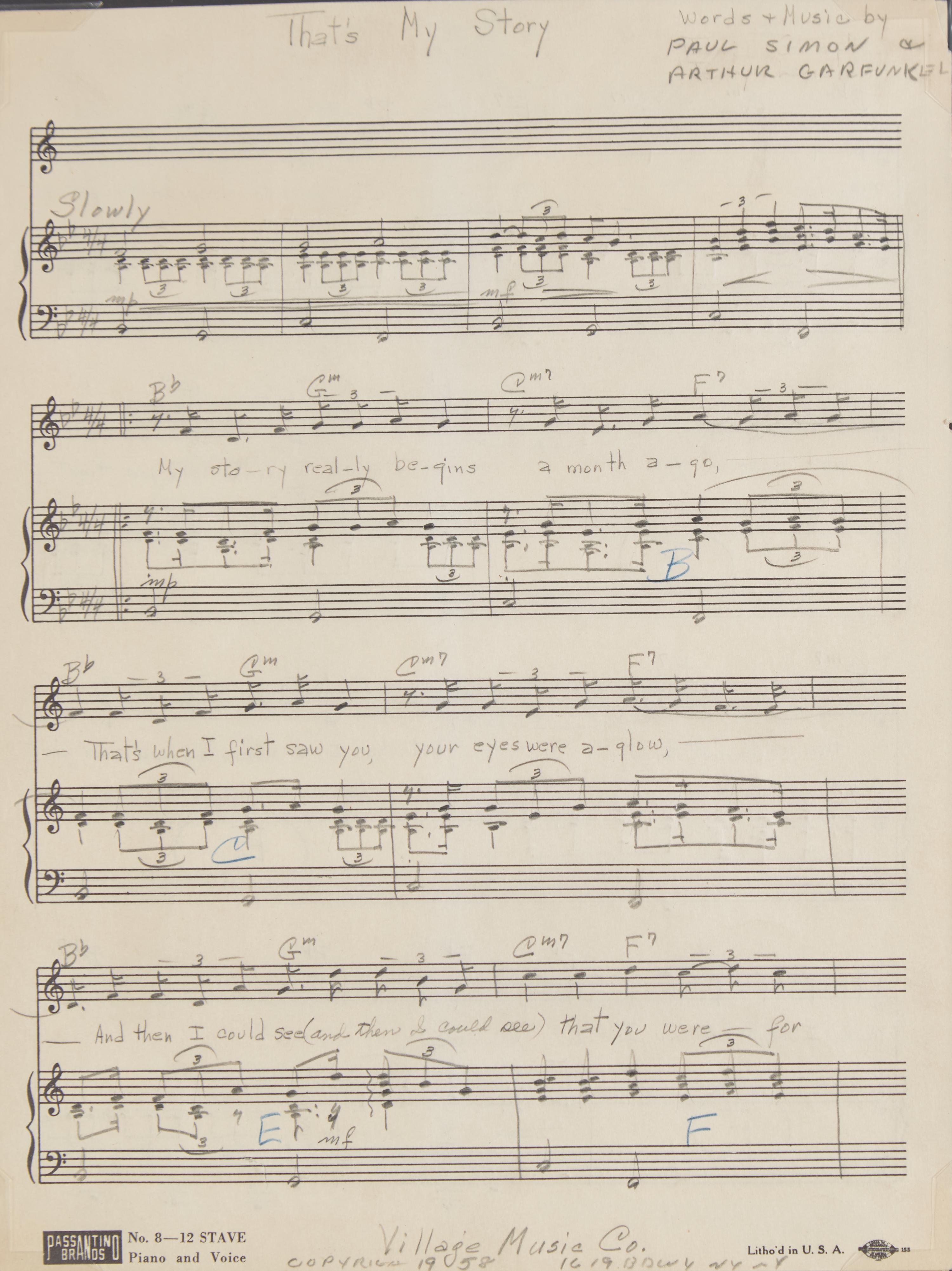 [Music] [Simon & Garfunkel] Original Holographic Sheet Music for "That's My Story" and "True or False"
