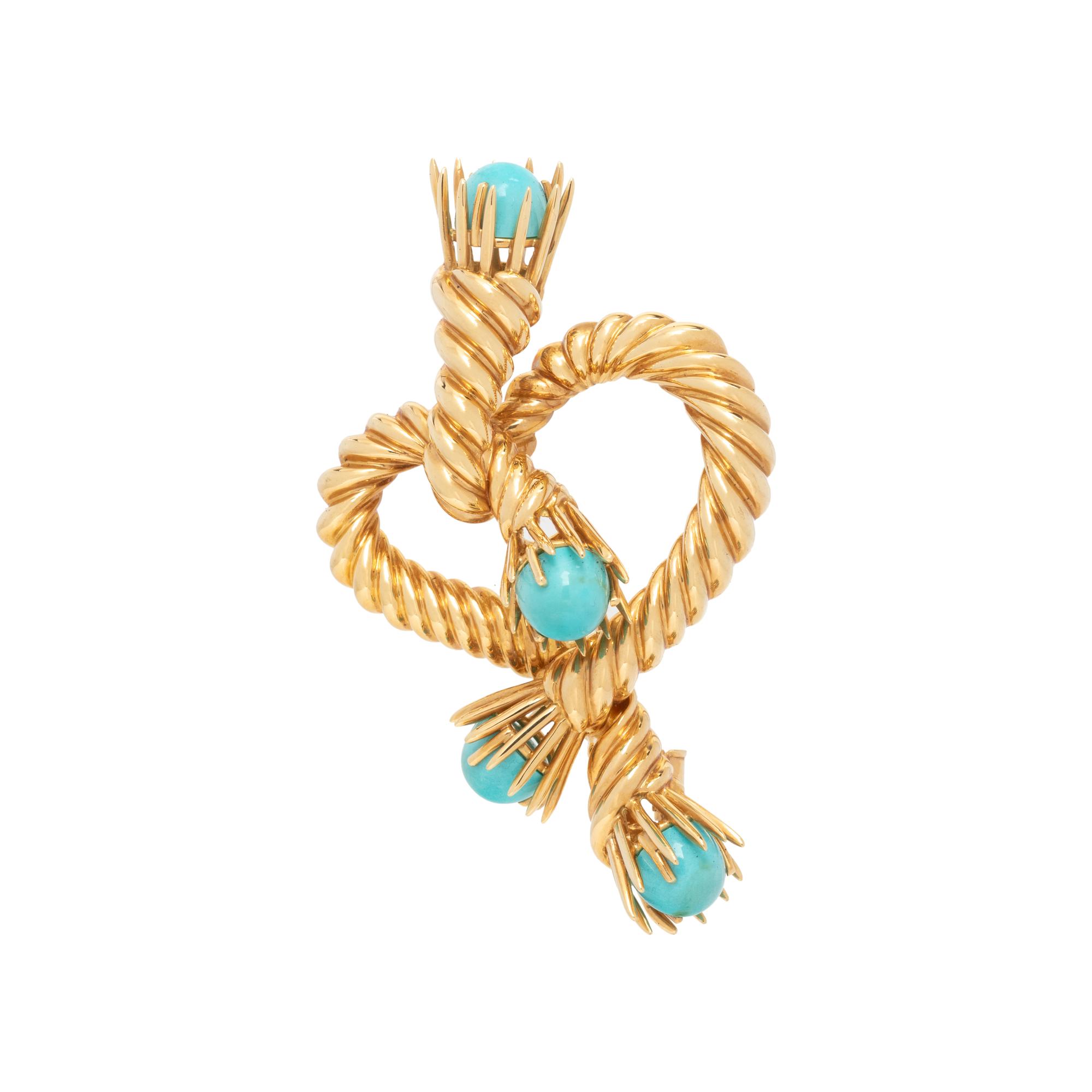 TIFFANY & CO., SCHLUMBERGER, YELLOW GOLD AND TURQUOISE BROOCH