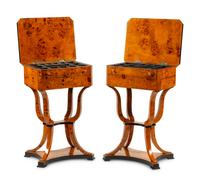 A Pair of Biedermeier Style Part-Ebonized Burlwood Side Tables