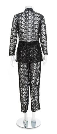 Black Net Embroidered Two Piece Pant Ensemble, 1960-70s