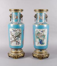 A Pair of Chinese Cloisonne Vases, Height 24 3/4 inches.