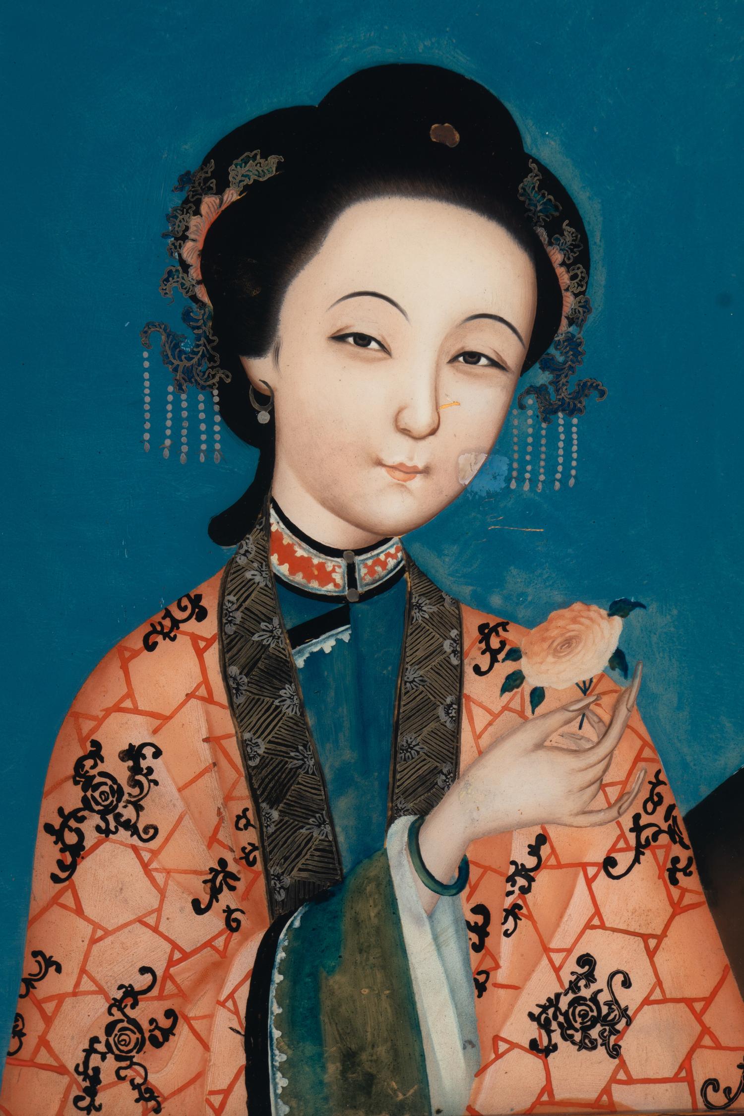 Two Chinese Reverse-Painted Glass Portraits