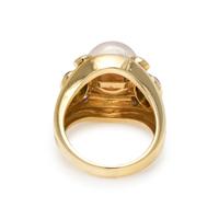 CULTURED MABE PEARL, DIAMOND AND TSAVORITE GARNET RING