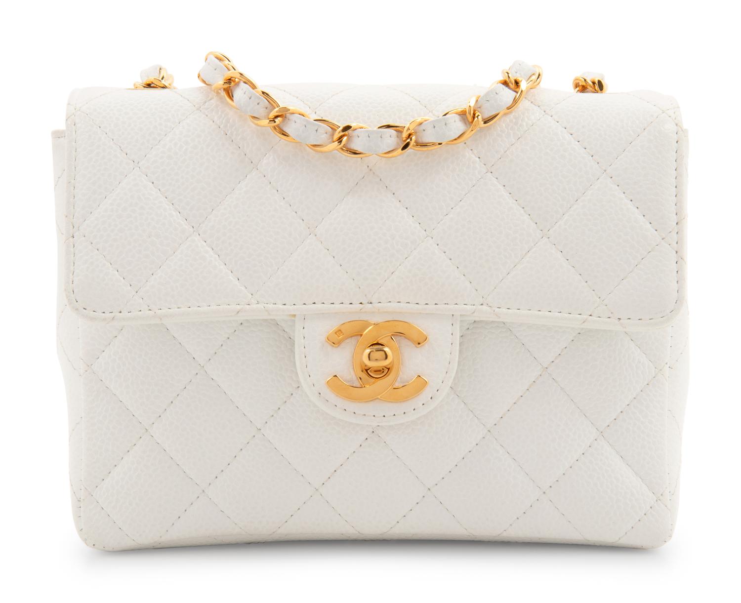 Chanel White Quilted Leather Mini Flap Bag, 1997-99