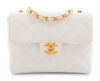 Chanel White Quilted Leather Mini Flap Bag, 1997-99