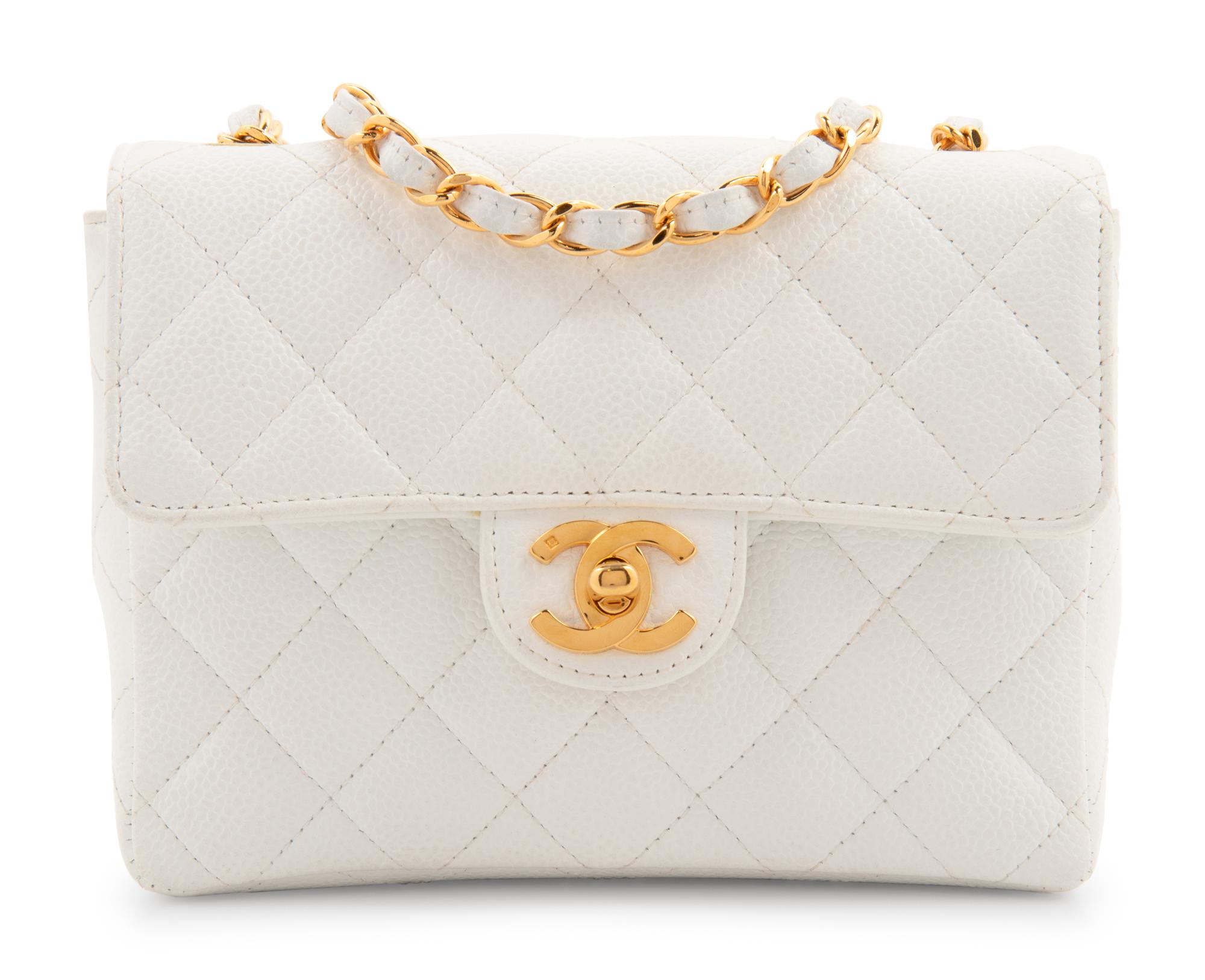 Chanel White Quilted Leather Mini Flap Bag, 1997-99