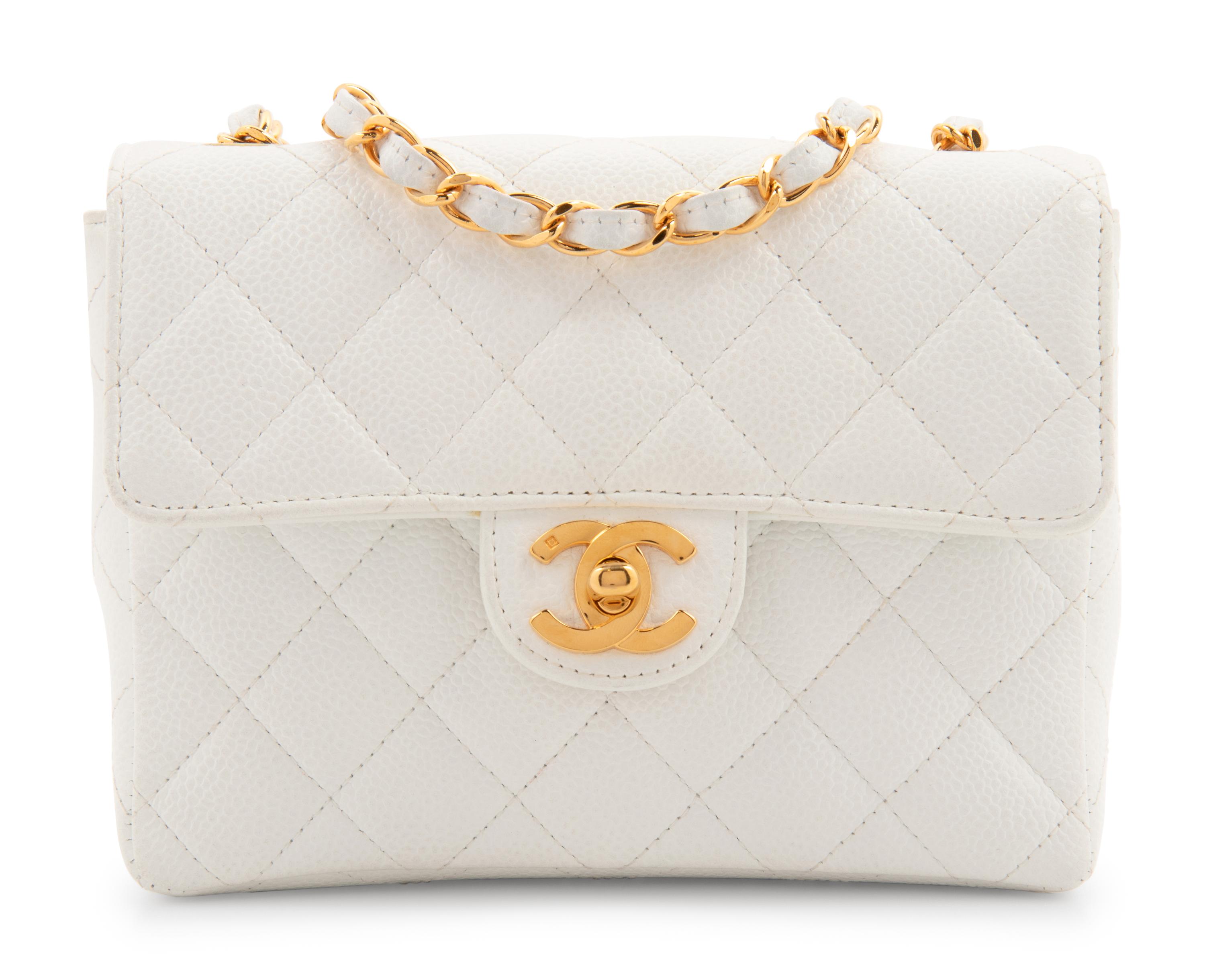 Chanel White Quilted Leather Mini Flap Bag, 1997-99