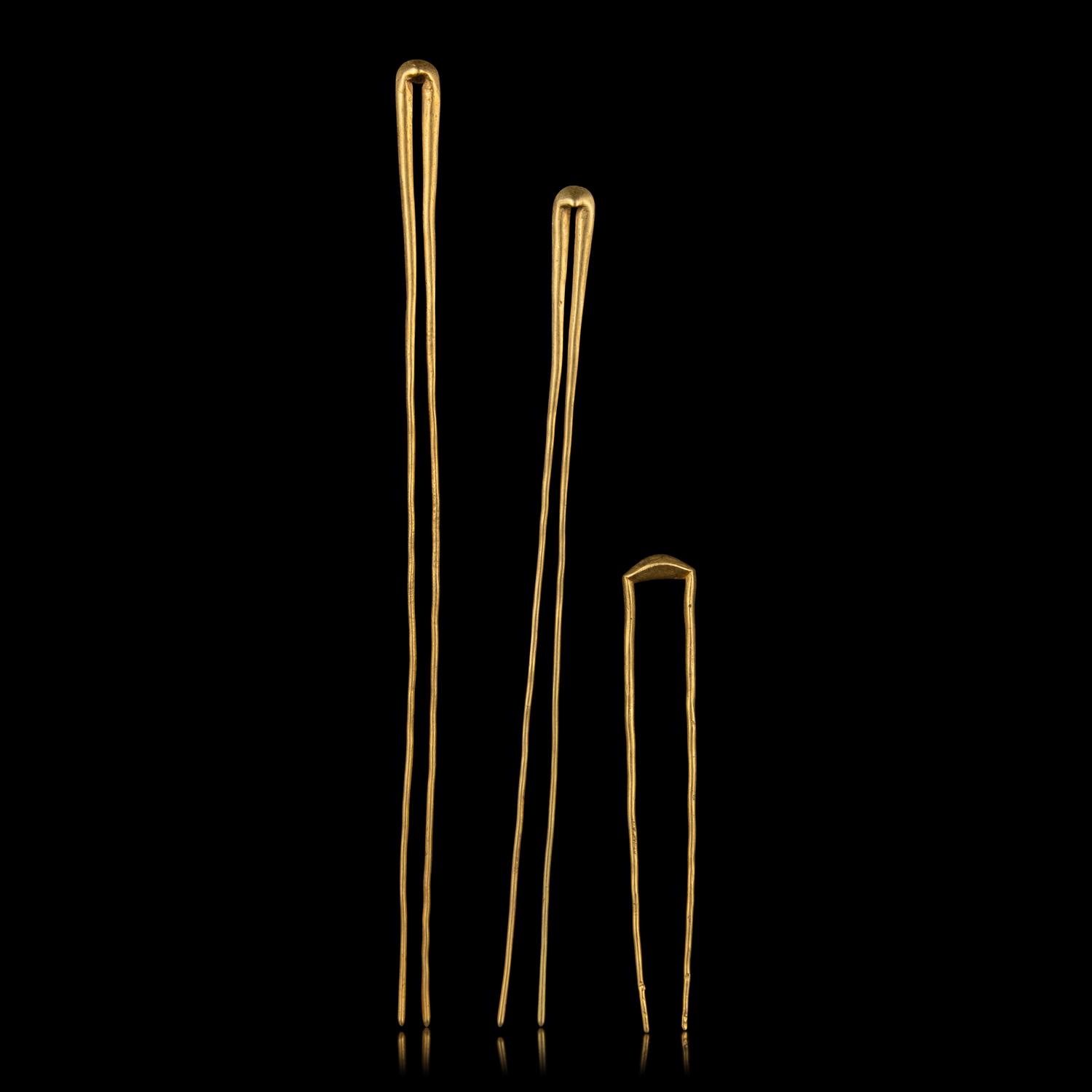 Three Chinese Gold Hairpins, Chai , Han-Tang Dynasty 西漢-唐 金钗三只