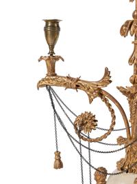 A Pair of Late George III 'Ostrich Egg' and Giltwood Three-Light Candelabra