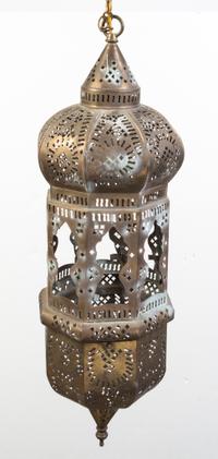 A Moroccan Style Brass Lantern Height 26 inches.