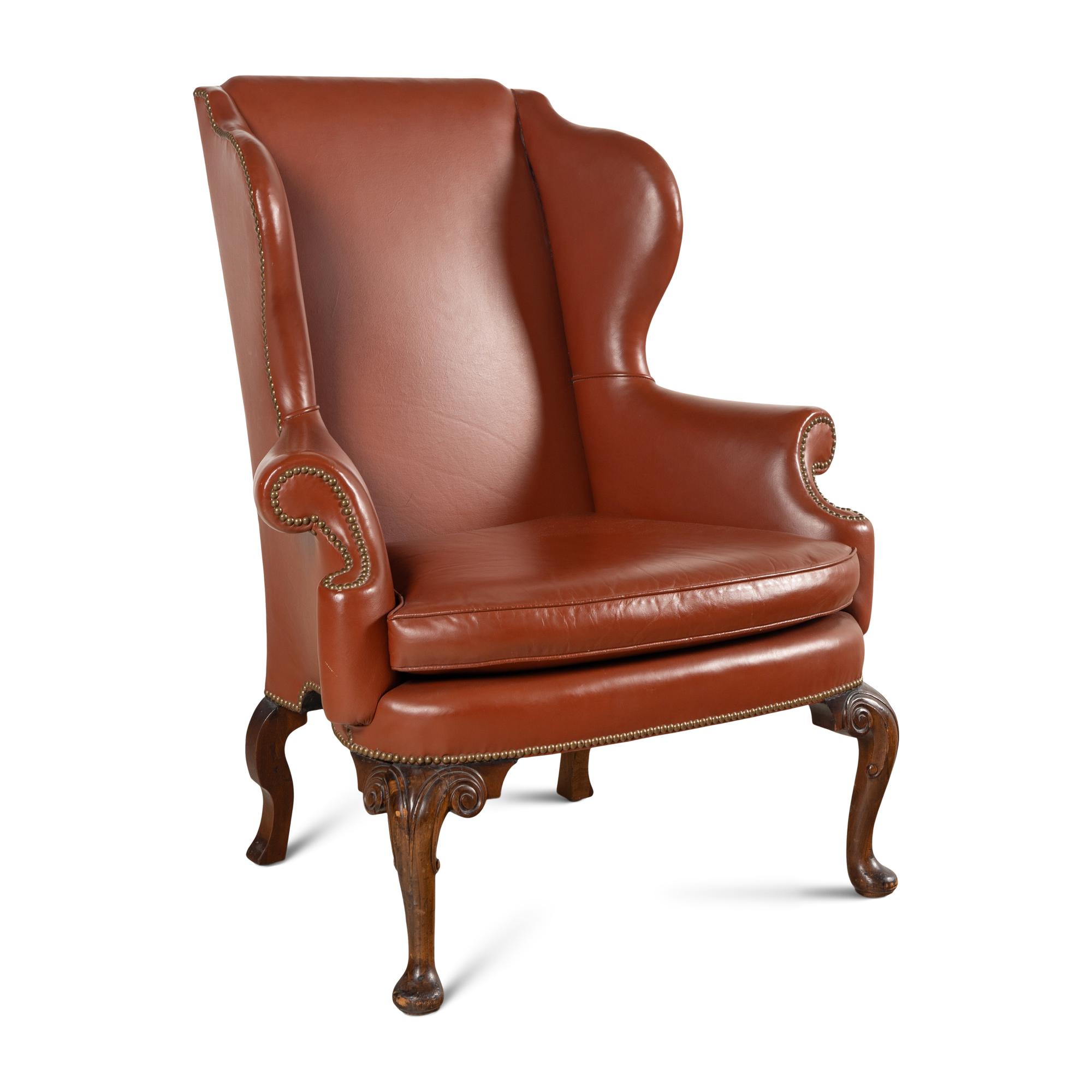 A George II Style Leather-Upholstered Wingback Chair