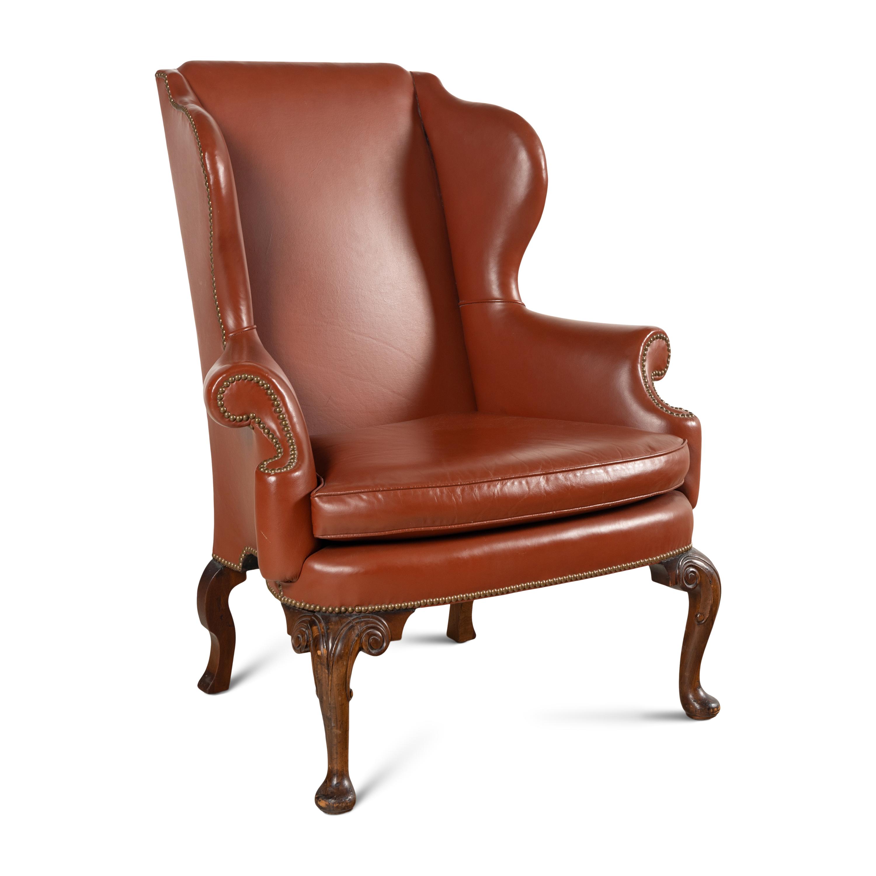 A George II Style Leather-Upholstered Wingback Chair