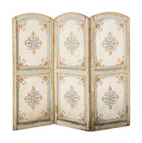 A Louis XV Painted Canvas Five-Panel Floor Screen