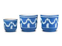 Three Wedgwood Blue Jasperware Jardinieres