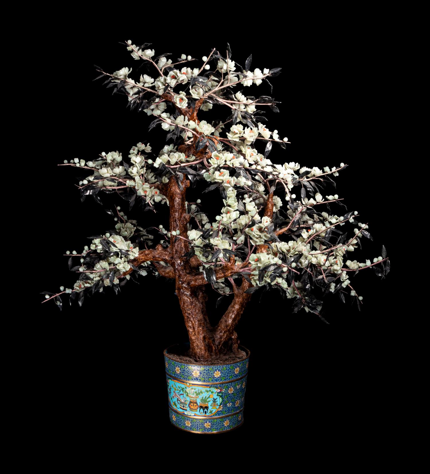 A Large Jade and Cloisonné Enamel Planter