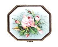 A Russian Enameled Gilt-Silver Box, Konstantin Skvortsov, Moscow, 1908-1926, of elongated octagonal form, the lid centered with a rose.