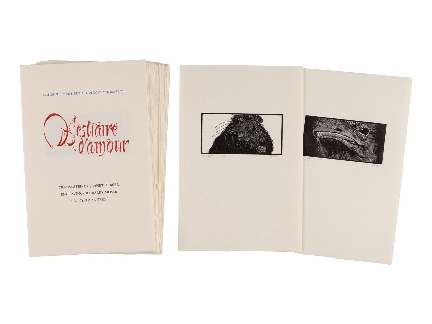 [MOSER, Barry, illustrator]. Portfolio of plates for Master Richard's Bestiary of Love and Response. Bestiare d’amour . [West Hatfield, MA: Pennyroyal Press, 1985].