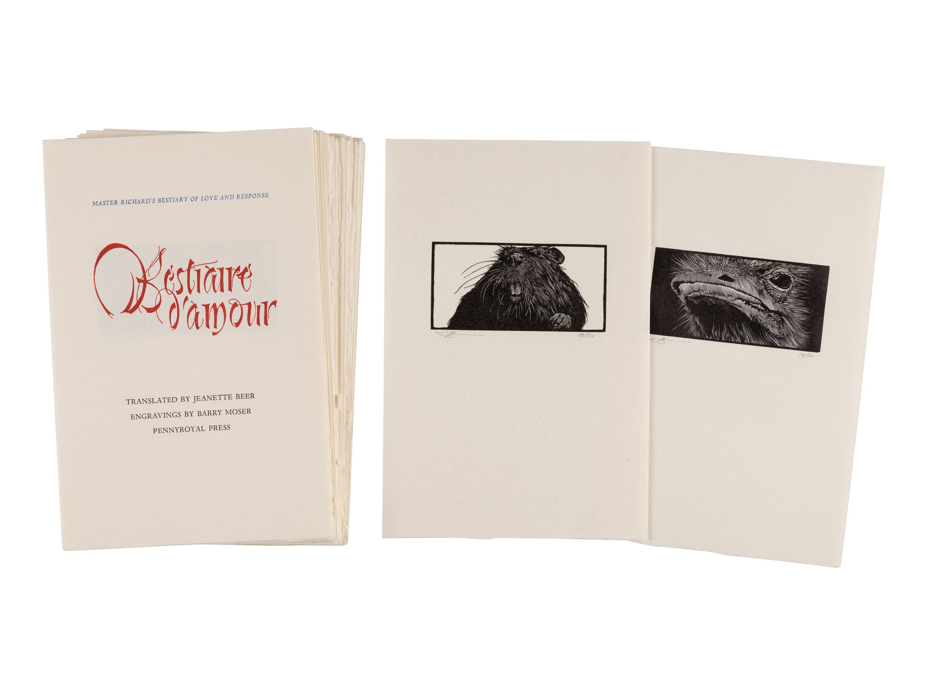 [MOSER, Barry, illustrator]. Portfolio of plates for Master Richard's Bestiary of Love and Response. Bestiare d’amour . [West Hatfield, MA: Pennyroyal Press, 1985].