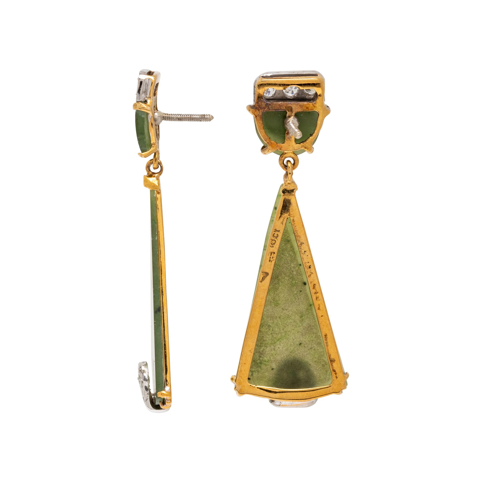 NEPHRITE AND DIAMOND PENDANT EARRINGS