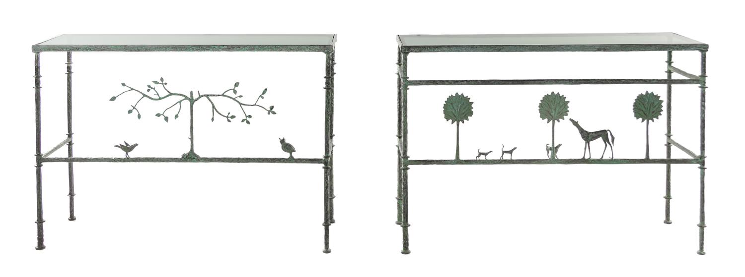 Two Patinated Bronze Console Tables Carole Gratale, USA
