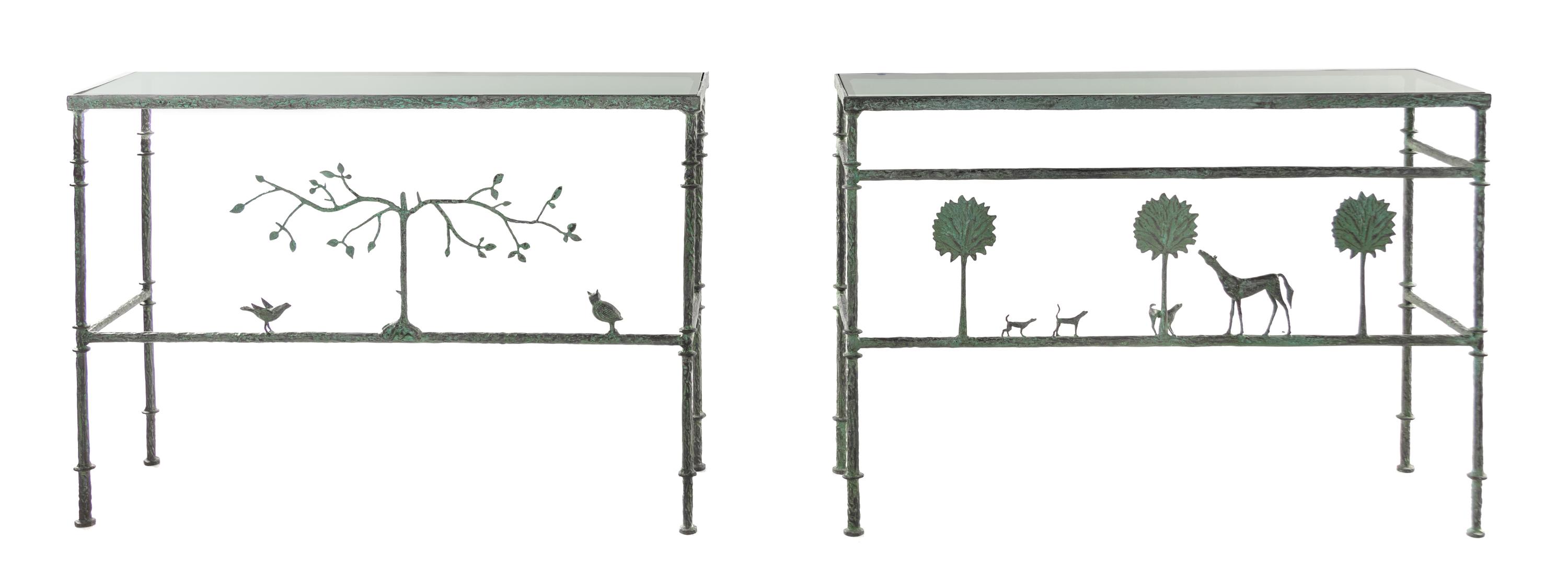Two Patinated Bronze Console Tables Carole Gratale, USA