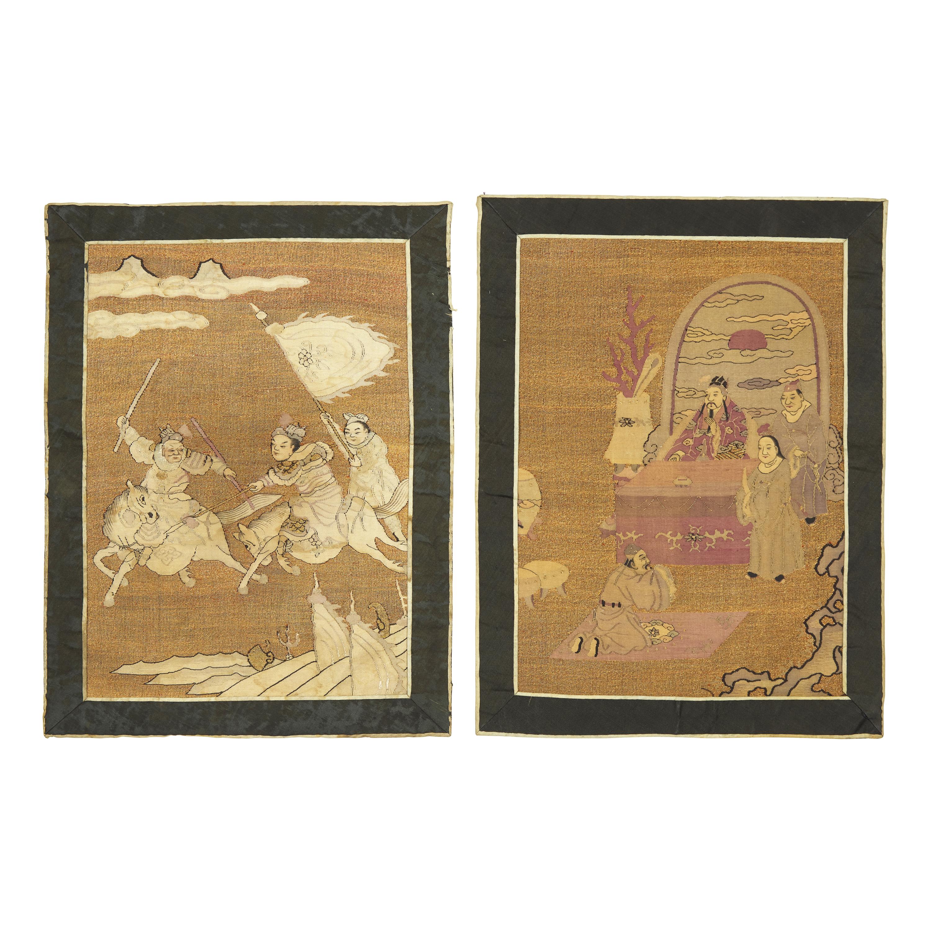 Two Chinese Kesi Panels, 19th Century 清晚期 緙絲人物圖兩幅