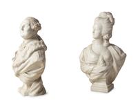 A Pair of French Carved Marble Busts of Louis XVI and Marie Antoinette