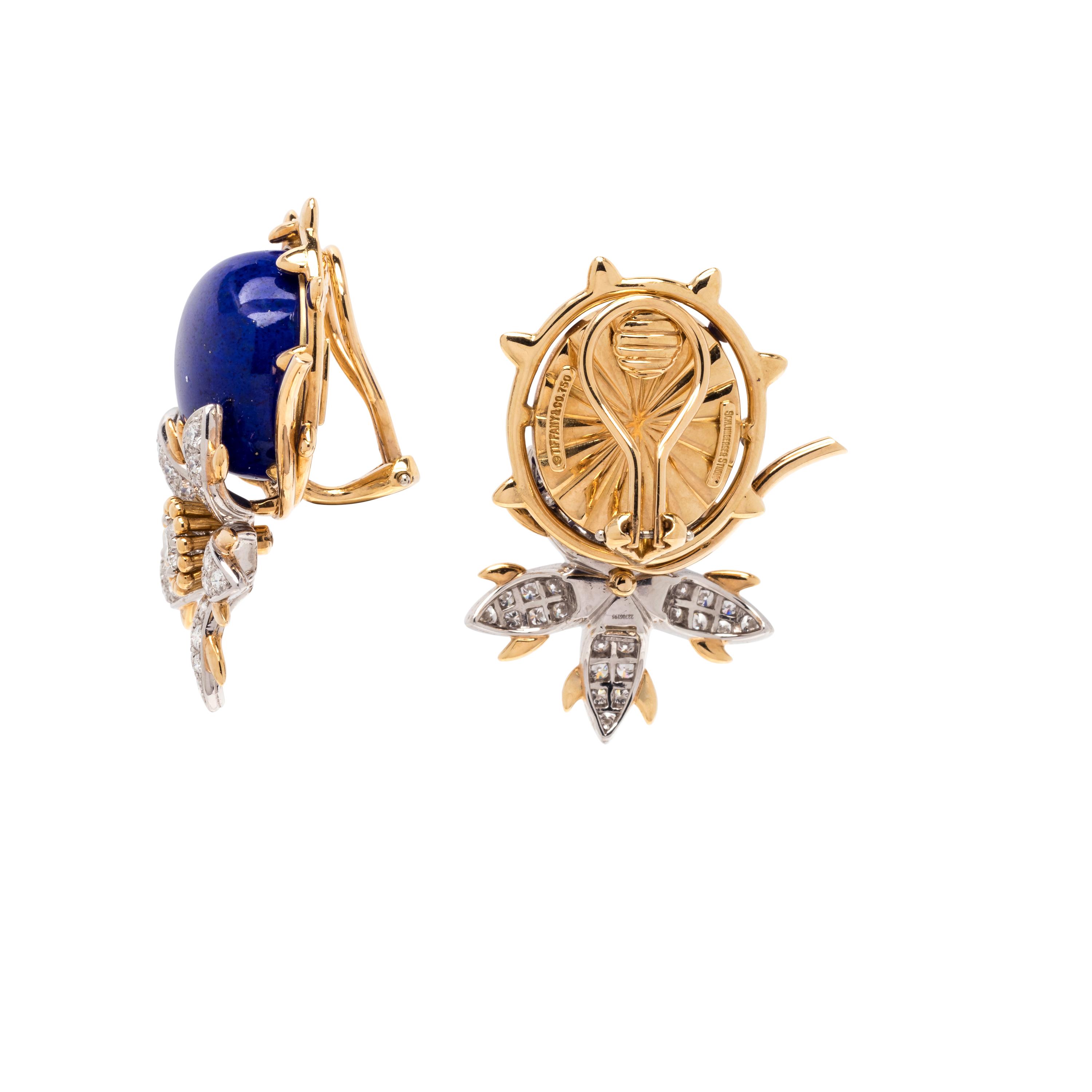 TIFFANY & CO., SCHLUMBERGER, LAPIS LAZULI AND DIAMOND EARCLIPS