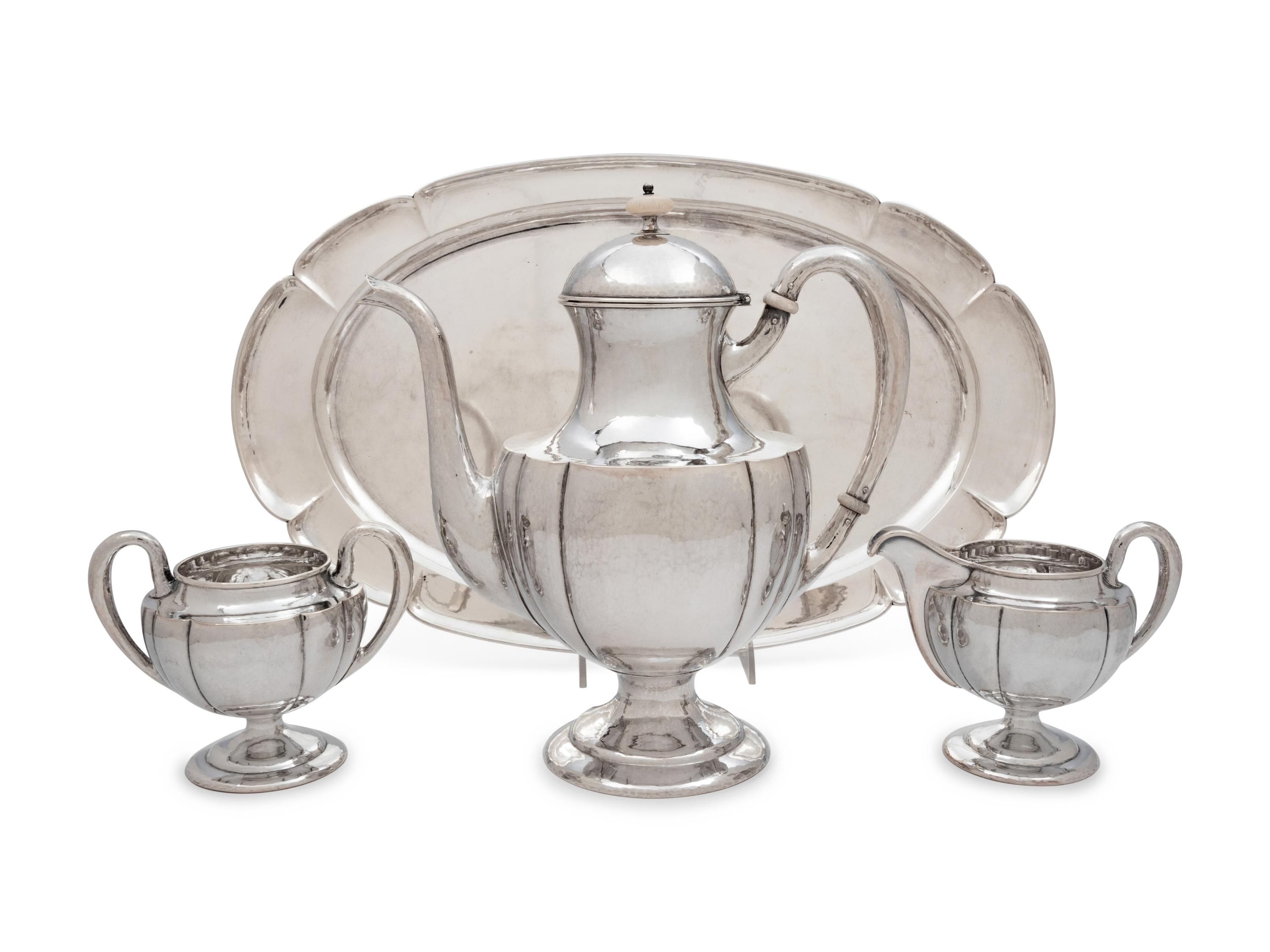 A Kalo Shop Silver Four-Piece Tea Service