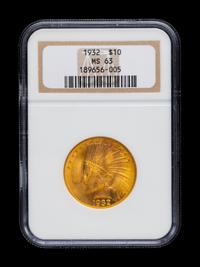 A 1932 Indian Head $10 Gold Coin (NGC MS63)