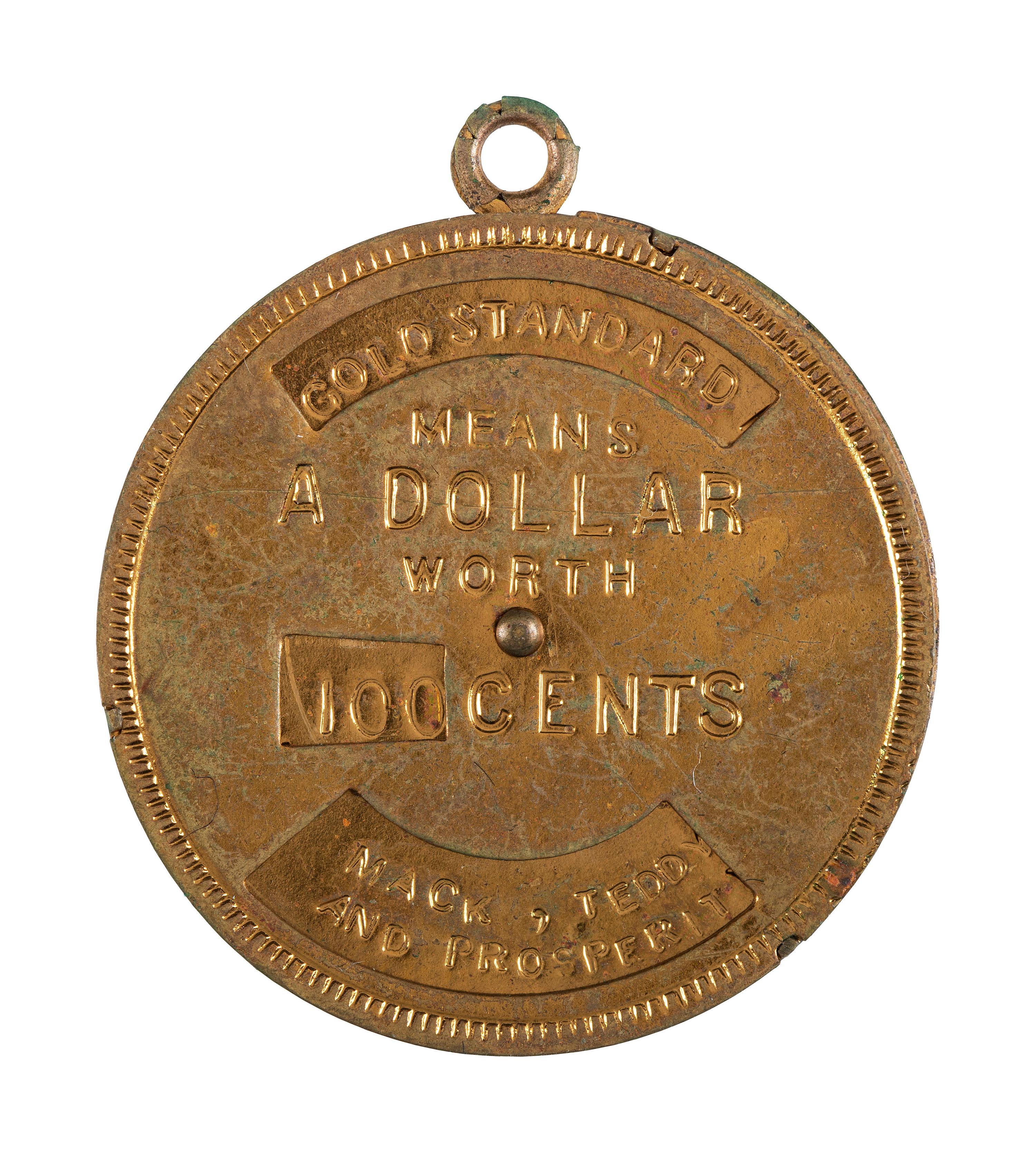 [MCKINLEY, William (1843-1901).] A group of 2 items, incl. presidential campaign mechanical medal and inaugural program.