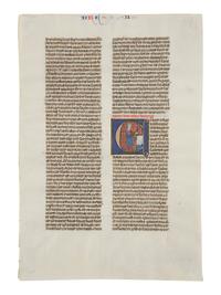 DOMINICAN PAINTER? (active Paris; mid-13th century) Single leaf from the Chester Beatty Bible (MS W.116), with historiated initial ‘E’ with Josia, in Latin, illuminated manuscript on parchment [France, c. 1250–1275]