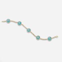 A 14K Yellow Gold, Diamond, Turquoise, and Sapphire Bracelet