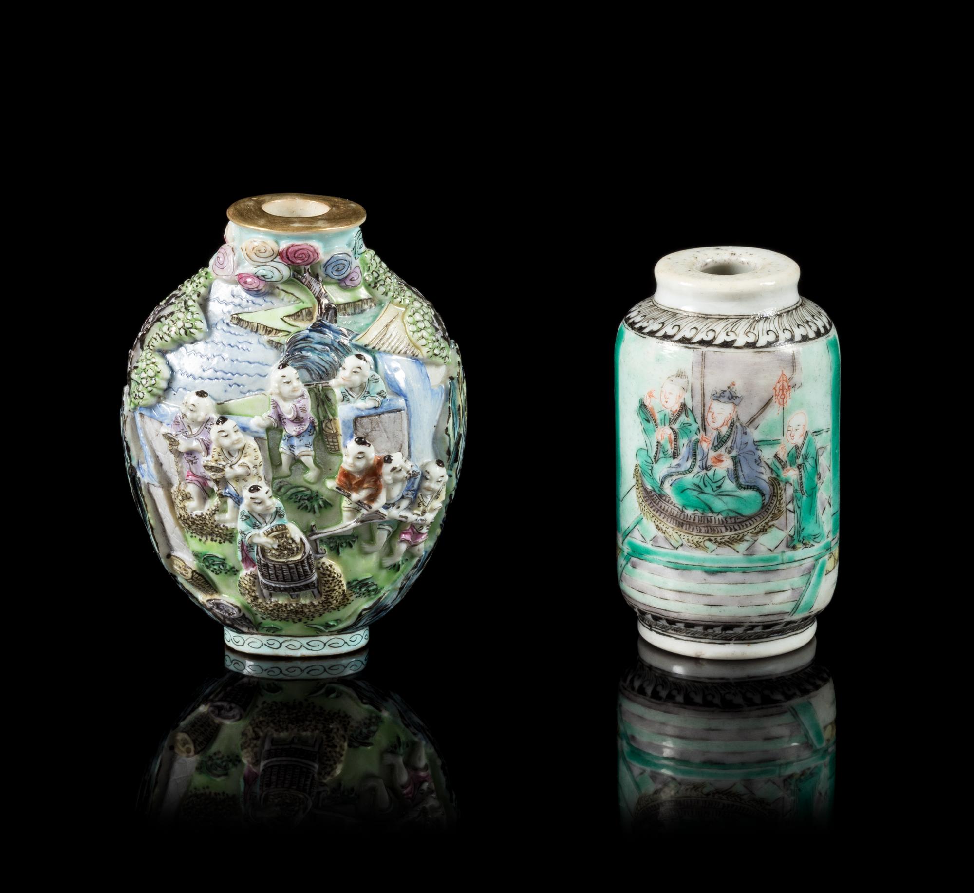 Two Porcelain Snuff Bottles Height 3 7/8 inches. — 18TH/19TH CENTURY